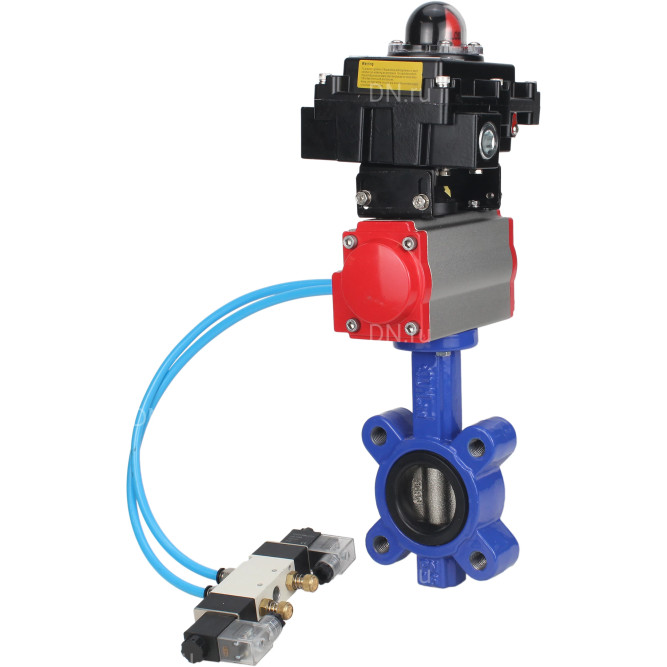 Затвор дисковый поворотный WBV1616E-2W-Fb-H Ду65 Ру16 LUG корпус - чугун QT450, диск - чугун QT450, уплотнение - EPDM, с пневмоприводом PA-SA-105, пневмораспределителем 4V320-08 AC220V и БКВ APL-410N EX в Хабаровске
