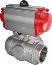 Кран шаровой BV3232P(4pc)-SP-3WL-T-ISO-H Ду10 Ру63 стандартнопроходной L-тип, трехходовой, нержавеющая сталь SS316, внутренняя резьба, уплотнение - PTFE, с пневмоприводом PA-SA-52 с возвратными пружинами
