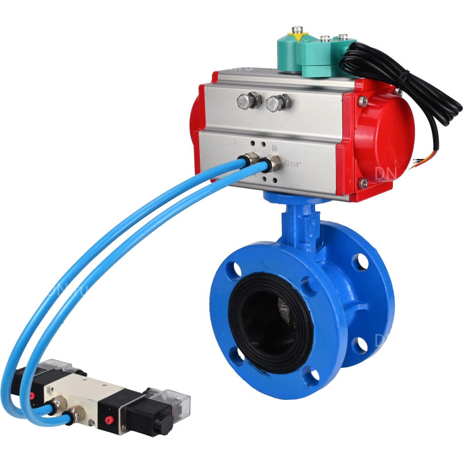 Затвор дисковый поворотный WBV1313E-2W-F-H Ду65 Ру16 фланцевый, корпус - чугун GGG40, диск - чугун GGG40, уплотнение - EPDM, с пневмоприводом PA-DA-105, пневмораспределителем 4V320-10 AC220V и магнитным переключателем ALS200D в Хабаровске