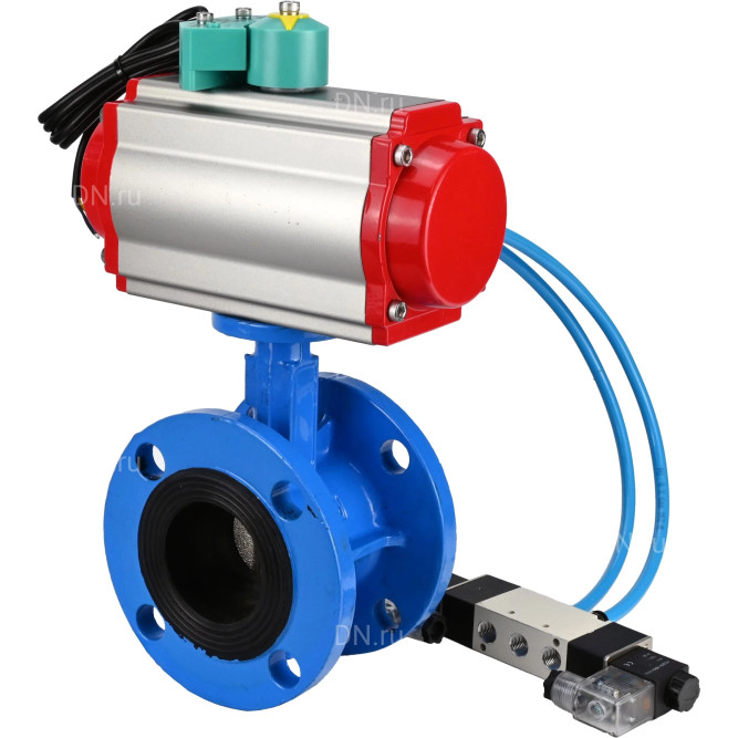 Затвор дисковый поворотный WBV1313E-2W-F-H Ду65 Ру16 фланцевый, корпус - чугун GGG40, диск - чугун GGG40, уплотнение - EPDM, с пневмоприводом PA-DA-105, пневмораспределителем 4V320-10 AC220V и магнитным переключателем ALS200D в Хабаровске