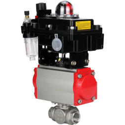 Кран шаровой BV3232P(4pc)-SP-3WL-T-ISO-H Ду80 Ру40 стандартнопроходной трехходовой L-тип, нержавеющая сталь SS316, внутренняя резьба, PTFE, пн.приводом PA-DA-083, пн.распределителем 4M310-08 DC24V, БКВ APL-410N EX и БПВ AFC2000