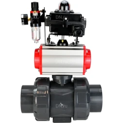 Кран шаровой BV4242E-FP-GRM-ISO Дн20 Ру10 полнопроходной, корпус - НПВХ, шар - НПВХ, уплотнение - EPDM, с пневмоприводом PA-SA-052, пневмораспределителем 4M310-08 DC24V, БКВ APL-410N EX и БПВ AFC2000