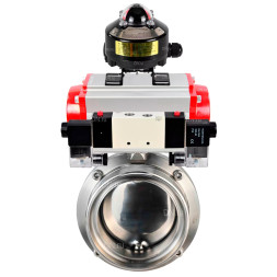 Затвор дисковый поворотный WBV3131S-2W-T-H Ду15 Ру10 резьбовой, пищевая нержавеющая сталь 304, уплотнение – Silicon, с пневмоприводом PA-DA-065, пневмораспределителем 4V320-10 AC220V и БКВ APL-510N EX