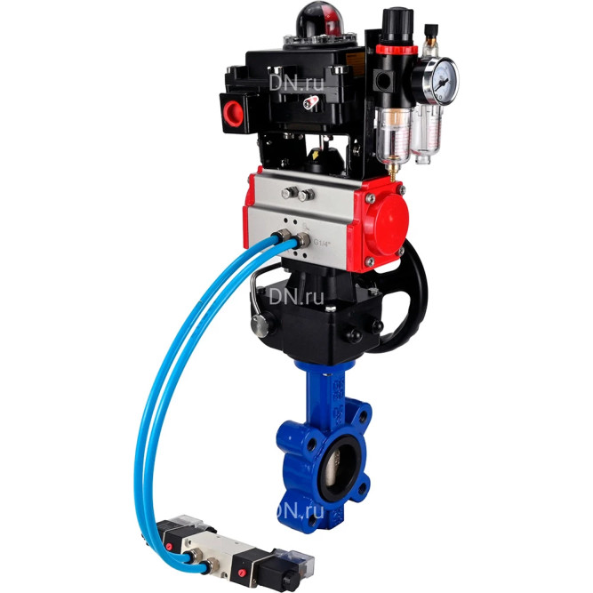 Затвор дисковый поворотный WBV1616E-2W-Fb-H Ду125 Ру16 LUG, корпус - чугун, диск - чугун, уплотнение - EPDM, с пневмоприводом PA-DA-105, пневмораспределителем 4M320-08 AC220V, ручным дублером MON3-700-T38-ISO, БКВ APL-410N EX и БПВ AFC2000 в Хабаровске