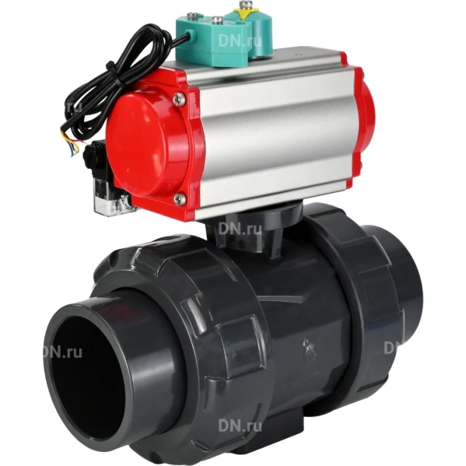 Кран шаровой BV4242E-FP-GRM-ISO Дн25 Ру10 полнопроходной, корпус - НПВХ, шар - НПВХ, уплотнение - EPDM, с пневмоприводом PA-DA-052, пневмораспределителем 4M310-08 DC24V и магнитным переключателем ALS200D в Хабаровске