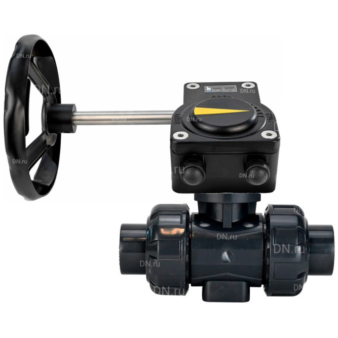 Кран шаровой BV4242E-FP-GRM-ISO Дн65 Ру10 полнопроходной, клеевой с разборным муфтовым соединением, корпус - НПВХ, шар - НПВХ, уплотнение - EPDM, с редуктором HAM RQN1-180ZT40 в Хабаровске