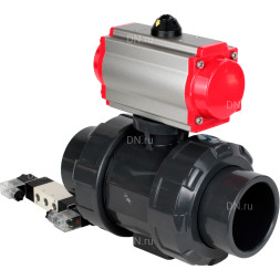 Кран шаровой BV4242E-FP-GRM-ISO Дн65 Ру10 полнопроходной, корпус - НПВХ, шар - НПВХ, уплотнение - EPDM, с пневмоприводом PA-DA-065 и пневмораспределителем 4V320-08 AC220V