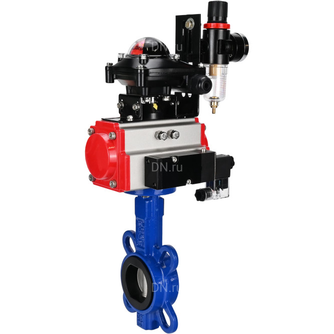 Затвор дисковый поворотный WBV1432N-2W-Fb-H Ду250 Ру16, корпус - чугун GGG50, диск - нержавеющая сталь 316L, уплотнение - NBR, с пневмоприводом PA-DA-140, пневмораспределителем 4M310-08 DC24V, БКВ APL-210N, БПВ AFC2000 в Хабаровске