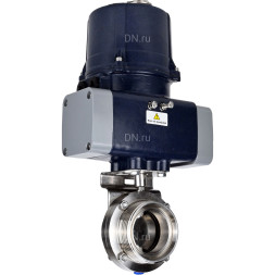 Затвор дисковый поворотный WBV3131S-2W-T-H Ду20 Ру10 резьбовой, корпус - пищевая нерж. сталь AISI 304, диск - нерж. сталь AISI 304, уплотнение - Silicon, с электроприводом четвертьоборотным QTSA-N-003EM-O0-220VAC с пружинным возвратом