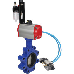 Затвор дисковый поворотный WBV1616E-2W-Fb-H Ду80 Ру16 LUG корпус - чугун QT450, диск - чугун QT450, уплотнение - EPDM, с пневмоприводом PA-SA-105, пневмораспределителем 4V320-08 AC220V и БПВ AFC2000