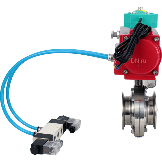Затвор дисковый поворотный кламповый WBV3131S-2W-C-H Ду25 Ру10 корпус - пищевая нержавеющая сталь 304, уплотнение - Silicon, с пневмоприводом PA-DA-052, пневмораспределителем 4V320-08 AC220V и магнитным переключателем ALS200D в Хабаровске