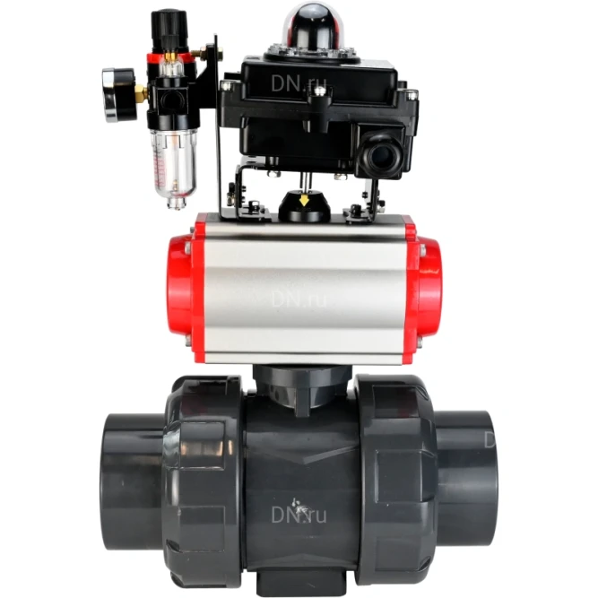Кран шаровой BV4242E-FP-GRM-ISO Дн65 Ру10 полнопроходной, корпус - НПВХ, шар - НПВХ, уплотнение - EPDM, с пневмоприводом PA-SA-065, пневмораспределителем 4M310-08 DC24V, БКВ APL-410N EX и БПВ AFC2000 в Хабаровске