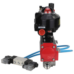 Кран шаровой BV3232P(4pc)-SP-3WL-T-ISO-H 3/4″ Ду20 Ру63 стандартнопроходной трехходовой L-тип, нержавеющая сталь SS316, внутренняя резьба, PTFE, с пн.приводом PA-DA-052 пн.распределителем 4V320-08 AC220V БПВ AFC2000 БКВ APL-510N-EX