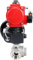 Кран шаровой BV3232P(4pc)-SP-3WL-T-ISO-H Ду50 Ру63 стандартнопроходной трехходовой L-тип, нерж. сталь SS316, внутренняя резьба, уплотнение - PTFE, пн.приводом PA-DA-065, пн.распределителем 4M310-08 DC24V и ручным дублером MON1-250-T26-ISO