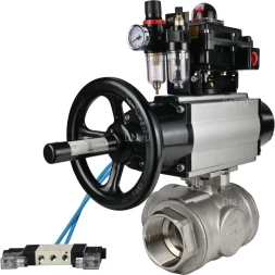 Кран шаровой BV3232P(4pc)-SP-3WL-T-ISO-H Ду80 Ру40, стандартнопроходной, четырехсоставной, нержавеющая сталь 316, PTFE, внутренняя резьба, с пневмоприводом PA-DA-105-1, пневмораспределителем 4V320-08 AC220V, БКВ APL-410N Ex, БПВ AFC2000