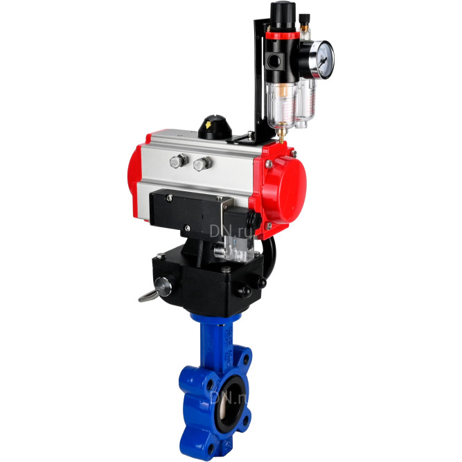 Затвор дисковый поворотный WBV1616N-2W-Fb-H Ду100 Ру16 LUG корпус - чугун QT450, диск - чугун QT450, уплотнение - NBR, с пневмоприводом PA-DA-083, пневмораспределителем 4M310-08 DC24V, дублером MON2-450-T28-ISO и БПВ AFC2000 в Хабаровске