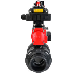 Кран шаровой BV4242E-FP-GRM-ISO Дн80 Ру10 полнопроходной, корпус - НПВХ, шар - НПВХ, уплотнение - EPDM, с пневмоприводом PA-SA-065, пневмораспределителем 4M310-08 DC24V, БКВ APL-410N EX и БПВ AFC2000