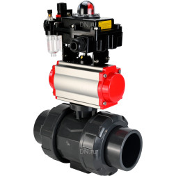 Кран шаровой BV4242E-FP-GRM-ISO Дн80 Ру10 полнопроходной, корпус - НПВХ, шар - НПВХ, уплотнение - EPDM, с пневмоприводом PA-SA-065, пневмораспределителем 4M310-08 DC24V, БКВ APL-410N EX и БПВ AFC2000