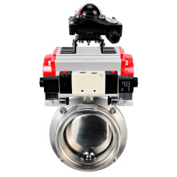 Затвор дисковый поворотный WBV3131S-2W-T-H Ду15 Ру10 резьбовой, пищевая нержавеющая сталь 304, уплотнение – Silicon, с пневмоприводом PA-SA-065, пневмораспределителем 4V320-10 AC220V и БКВ APL-210N