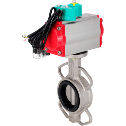 Затвор дисковый поворотный WBV3131E-2W-Fb-H Ду50 Ру16 корпус - нержавеющая сталь 304, диск - нержавеющая сталь 304, уплотнение - EPDM, с пневмоприводом PA-DA-065, пневмораспределителем 4M310-08 AC220V и магнитным переключателем ALS200D
