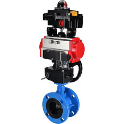 Затвор дисковый поворотный WBV1313E-2W-F-H Ду150 Ру16 фланцевый, корпус - чугун GGG40, диск - чугун GGG40, EPDM, с пневмоприводом PA-DA-130, пневмораспределителем 4M310-08 AC220V, БКВ APL-410N EX и ручным дублером MON1-250-T26-ISO