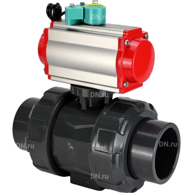Кран шаровой BV4242E-FP-GRM-ISO Дн100 Ру10 полнопроходной, корпус - НПВХ, шар - НПВХ, уплотнение - EPDM, с пневмоприводом PA-DA-065, пневмораспределителем 4M310-08 DC24V и магнитным переключателем ALS200D в Хабаровске