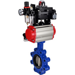 Затвор дисковый поворотный WBV1616E-2W-Fb-H Ду150 Ру16 LUG корпус - чугун QT450, диск - чугун QT450, уплотнение - EPDM, с пневмоприводом PA-DA-105, пневмораспределителем 4M310-08 DC24V, БКВ APL-410N EX и БПВ AFC2000