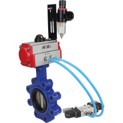 Затвор дисковый поворотный WBV1616N-2W-Fb-H Ду50 Ру16 LUG корпус - чугун QT450, диск - чугун QT450, уплотнение - NBR, с пневмоприводом PA-SA-083, пневмораспределителем 4V320-10 AC220V и БПВ AFC2000