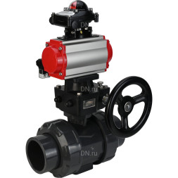 Кран шаровой BV4242E-FP-GRM-ISO Дн65 Ру10 полнопроходной, корпус - НПВХ, шар - НПВХ, уплотнение - EPDM, с пневмоприводом PA-DA-065, пневмораспределителем 4M310-08 DC24V, ручным дублером MON1-250-T26-ISO и БКВ APL-210N