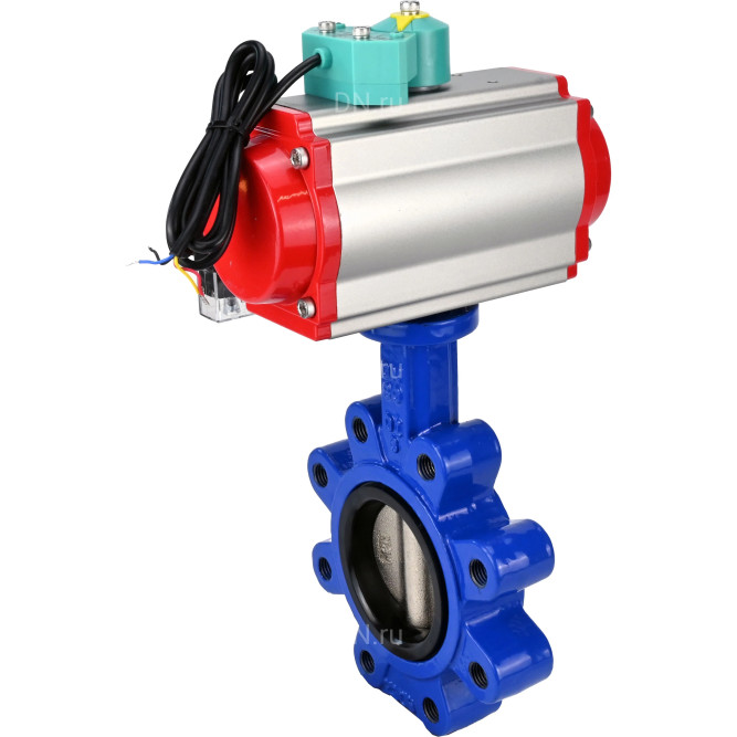 Затвор дисковый поворотный WBV1616E-2W-Fb-H Ду80 Ру16 LUG корпус - чугун QT450, диск - чугун QT450, уплотнение - EPDM, с пневмоприводом PA-DA-083, пневмораспределителем 4M310-08 AC220V и магнитным переключателем ALS200D в Хабаровске