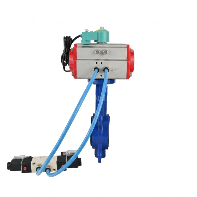 Затвор дисковый поворотный WBV1132N-2W-Fb-H Ду80 Ру16 корпус - чугун GG25, диск - нержавеющая сталь 316L, уплотнение - NBR, с пневмоприводом PA-SA-105, пневмораспределителем 4V320-10 AC220V и магнитным переключателем ALS200D в Хабаровске