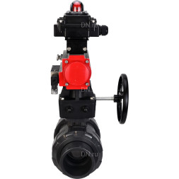 Кран шаровой BV4242E-FP-GRM-ISO Дн15 Ру10 полнопроходной, корпус - НПВХ, шар - НПВХ, уплотнение - EPDM, с пневмоприводом PA-DA-052, пневмораспределителем 4M310-08 AC220V, ручным дублером MON1-250-T26-ISO и БКВ APL-410N EX
