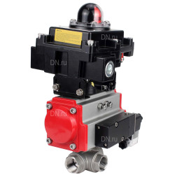 Кран шаровой BV3232P(4pc)-SP-3WL-T-ISO-H Ду80 Ру40 стандартнопроходной трехходовой L-тип, нержавеющая сталь SS316, внутренняя резьба, PTFE, пн.приводом PA-DA-083, пн.распределителем 4M310-08 AC220V и БКВ APL-410N EX