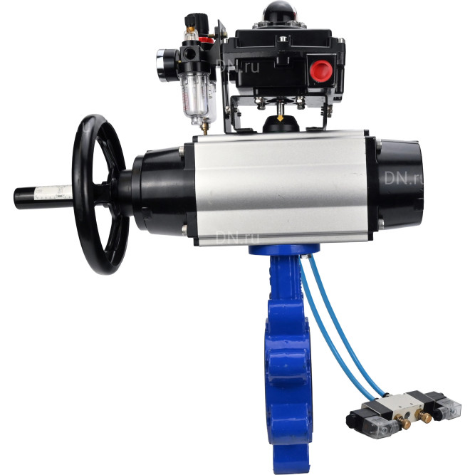 Затвор дисковый поворотный WBV1631E-2W-Fb-H Ду150 Ру16 LUG корпус - чугун QT450, диск - нержавеющая сталь 304, уплотнение - EPDM, с пневмоприводом PA-DA-105-1, пневмораспределителем 4V320-08 AC220V, БКВ APL-410N EX и БПВ AFC2000 в Хабаровске