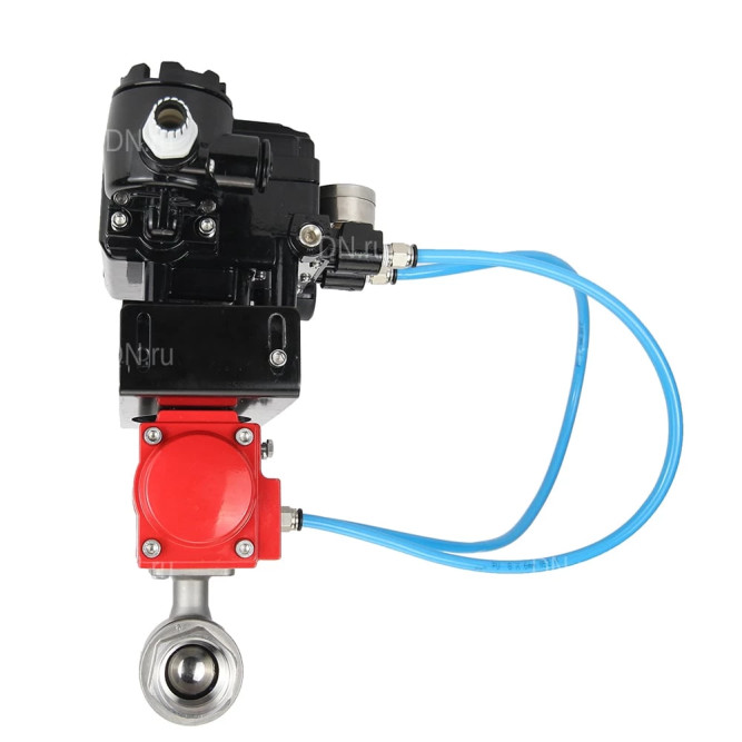 Кран шаровой BV3232P(2pc)-FP-T-ISO-H Ду100 Ру40, полнопроходной муфтовый, нержавеющая сталь SS316, уплотнение - PTFE, с пневмоприводом PA-SA-160 с возвратными пружинами и с электропневматическим поворотным позиционером YT-1000RSN без обратной связи в Хабаровске