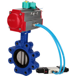 Затвор дисковый поворотный WBV1631N-2W-Fb-H Ду125 Ру16 LUG корпус - чугун QT450, диск - нержавеющая сталь 304, уплотнение - NBR, с пневмоприводом PA-DA-105, пневмораспределителем 4V320-10 AC220V и магнитным переключателем ALS200D