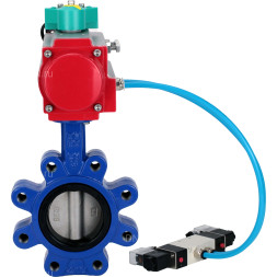 Затвор дисковый поворотный WBV1631N-2W-Fb-H Ду125 Ру16 LUG корпус - чугун QT450, диск - нержавеющая сталь 304, уплотнение - NBR, с пневмоприводом PA-DA-105, пневмораспределителем 4V320-10 AC220V и магнитным переключателем ALS200D