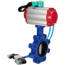 Затвор дисковый поворотный WBV1631N-2W-Fb-H Ду125 Ру16 LUG корпус - чугун QT450, диск - нержавеющая сталь 304, уплотнение - NBR, с пневмоприводом PA-DA-105, пневмораспределителем 4V320-10 AC220V и магнитным переключателем ALS200D