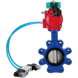 Затвор дисковый поворотный WBV1631N-2W-Fb-H Ду125 Ру16 LUG корпус - чугун QT450, диск - нержавеющая сталь 304, уплотнение - NBR, с пневмоприводом PA-DA-105, пневмораспределителем 4V320-10 AC220V и магнитным переключателем ALS200D