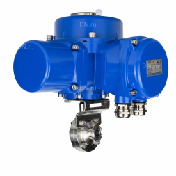 Затвор дисковый поворотный WBV3131S-2W-C-H Ду20 Ру10 кламповый, корпус - пищевая нержавеющая сталь 304, уплотнение - Silicon, с электроприводом QT-N-005M-O2-220VAC-У1 с моментной муфтой и штурвалом