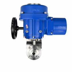 Затвор дисковый поворотный WBV3131S-2W-C-H Ду20 Ру10 кламповый, корпус - пищевая нержавеющая сталь 304, уплотнение - Silicon, с электроприводом QT-N-005M-O2-220VAC-У1 с моментной муфтой и штурвалом