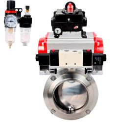 Затвор дисковый поворотный WBV3131E-2W-W-H Ду20 Ру10 под приварку, корпус - пищевая нержавеющая сталь 304, уплотнение - EPDM, с пневмоприводом PA-SA-065, пневмораспределителем 4M320-10 AC220V, БКВ APL-410N EX, БПВ AFC2000