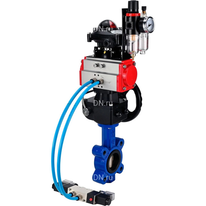 Затвор дисковый поворотный WBV1616N-2W-Fb-H Ду65 Ру16 LUG, корпус - чугун, диск - чугун, уплотнение - NBR, с пневмоприводом PA-DA-065, пневмораспределителем 4M320-10 AC220V, ручным дублером MON1-250-T26-ISO, БКВ APL-210N и БПВ AFC2000 в Хабаровске