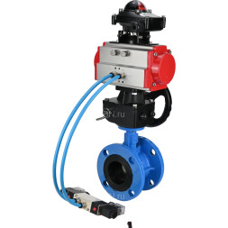 Затвор дисковый поворотный WBV1313E-2W-F-H Ду150 Ру16 фланцевый чугун GGG40, диск - чугун GGG40, EPDM, с пневмоприводом PA-DA-130, пневмораспределителем 4V320-10 AC220V, БКВ APL-210N и ручным дублером MON1-250-T26-ISO