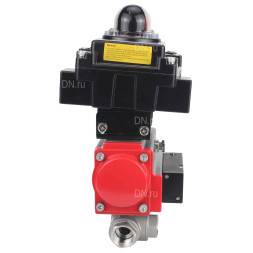 Кран шаровой BV3232P(4pc)-SP-3WL-T-ISO-H Ду25 Ру63 стандартнопроходной трехходовой L-тип, нержавеющая сталь SS316, внутренняя резьба, PTFE, пн.приводом PA-DA-052, пн.распределителем 4M310-08 DC24V и БКВ APL-410N EX