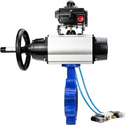 Затвор дисковый поворотный WBV1631N-2W-Fb-H Ду125 Ру16 LUG корпус - чугун QT450, диск - нержавеющая сталь 304, уплотнение - NBR, с пневмоприводом PA-DA-105-1, пневмораспределителем 4V320-10 AC220V и БКВ APL-410N EX