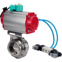 Затвор дисковый поворотный кламповый WBV3131S-2W-C-H Ду32 Ру10 корпус - пищевая нержавеющая сталь 304, уплотнение - Silicon, с пневмоприводом PA-DA-052, пневмораспределителем 4V320-10 AC220V и магнитным переключателем ALS200D