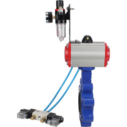 Затвор дисковый поворотный WBV1616E-2W-Fb-H Ду50 Ру16 LUG корпус - чугун QT450, диск - чугун QT450, уплотнение - EPDM, с пневмоприводом PA-DA-065, пневмораспределителем 4V320-08 AC220V и БПВ AFC2000