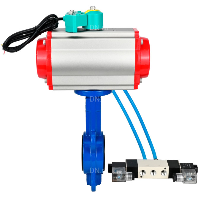 Затвор дисковый поворотный WBV1413E-2W-Fb-H Ду40 Ру16 корпус - чугун GGG50, диск - чугун GGG40, уплотнение - EPDM, 9х9, F05, с пневмоприводом PA-DA-052, пневмораспределителем 4V320-08 AC220V и магнитным переключателем ALS200D в Хабаровске