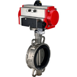 Затвор дисковый поворотный WBV3232V-2W-Fb-H Ду150 Ру16, корпус - нержавеющая сталь 316L, диск - нержавеющая сталь 316L, уплотнение - Viton, с пневмоприводом PA-SA-130 с возвратными пружинами, пневмораспределителем 4M310-08 AC220V